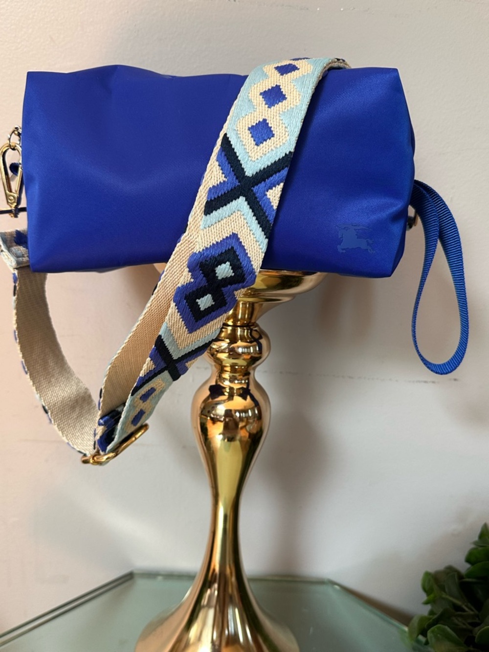 Burberry Royal Blue Satin Logo Pouch - Picture 2 of 11